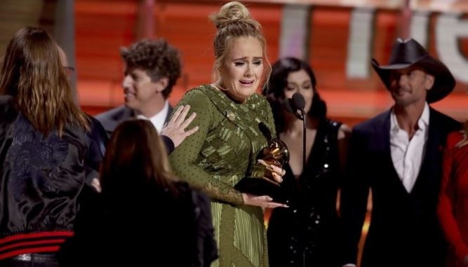 Adele in tears of joy after winning Best Album and Best Record of the Year