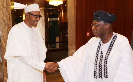 Buhari greets Obasanjo at 84
