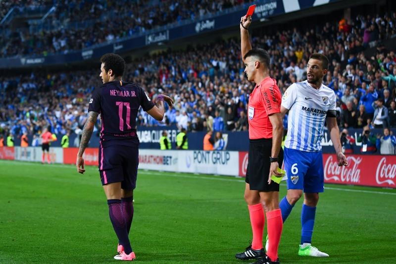 Spanish La Liga: Neymar sent off Malaga stun FC Barcelona 2-0