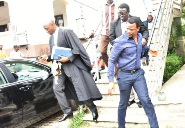 Managing Director of Lekki Gardens Estate Limited, Mr. Richard Nyong (right), with his Lawyer after his arraignment before the Lagos High Court, Igbosere by the State Government on Monday.