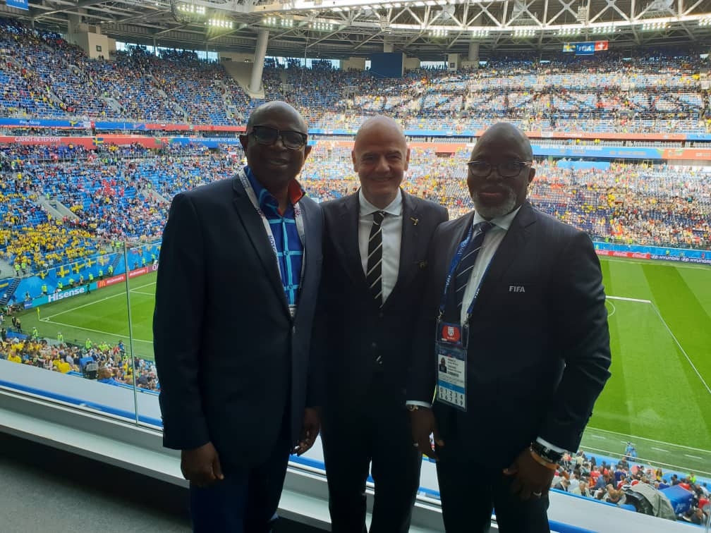 [Photos] Pinnick, FIFA President, Infantino meet in Russia over crisis in Nigerian football