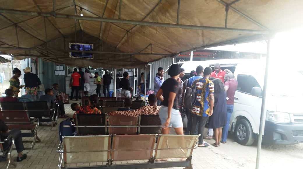 Travellers boarding a vehicle at a transport terminal in Lagos state on Saturday
