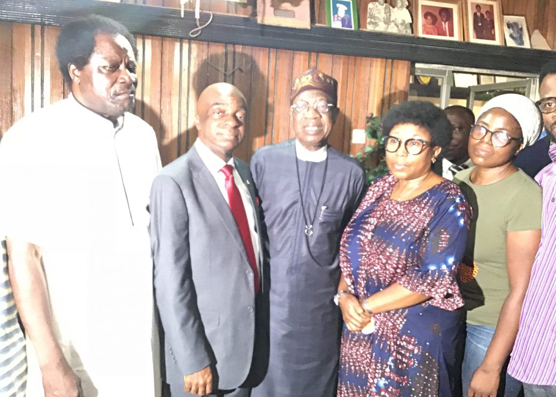 Dr. Hezekiah Oyedepo, husband to the deceased; Bishop David Oyedepo, Founder, Living Faith Church; Alhaji Lai Mohammed, Minister of Information and Culture, Ms Grace Gekpe, Permanent Secretary Ministry of Information and Culture and Mrs Iyedele Oyedepo-Bolaji, daughter to the deceased.
