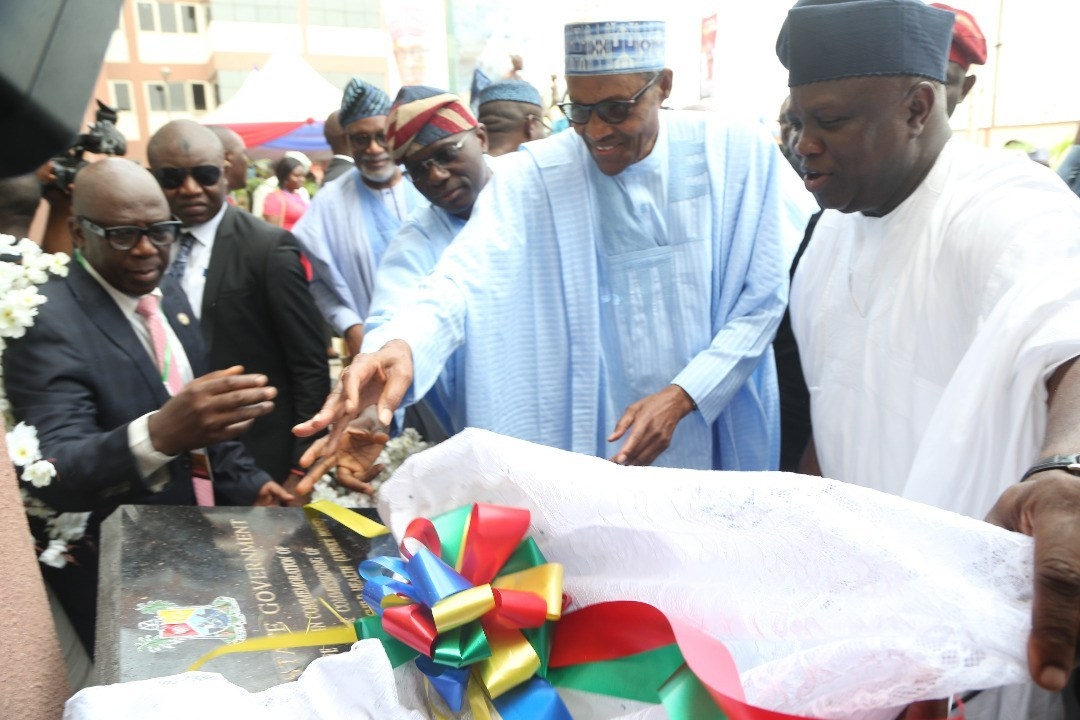 Buhari unveils reconstructed Ayinke House, Nigeria's biggest maternity hospital