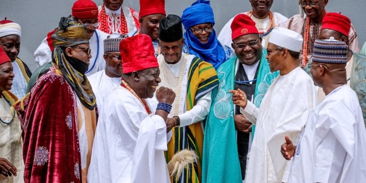 Second Term Saga: Yahaya Bello leads Kogi traditional rulers to Buhari for endorsement