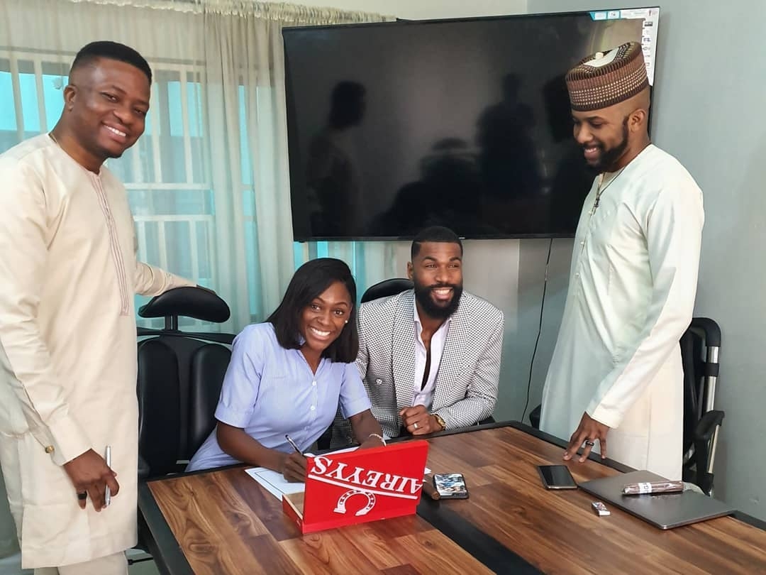 Photo: Ex-BBNaija housemate, Mike, wife sign endorsement deal with Banky W's EME