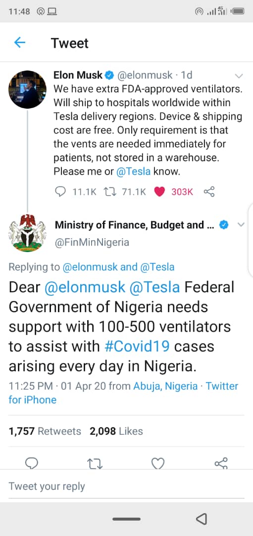 Federal Government of Nigeria needs support with 100-500 ventilators