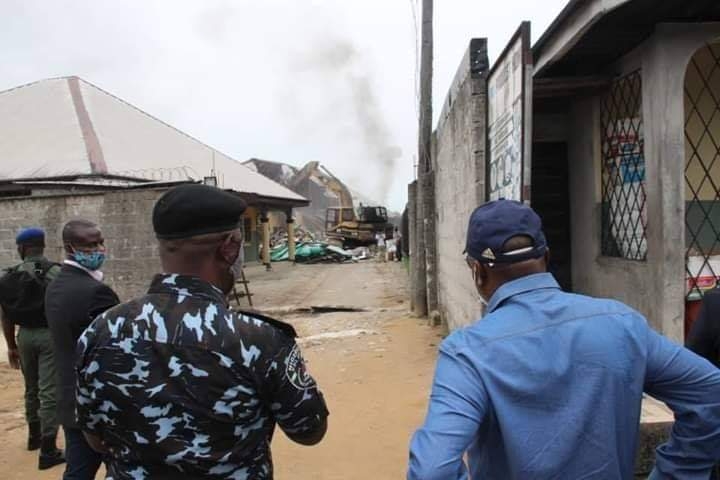 Wike watches as excavator razes hotels in Port Harcourt [PHOTOS]