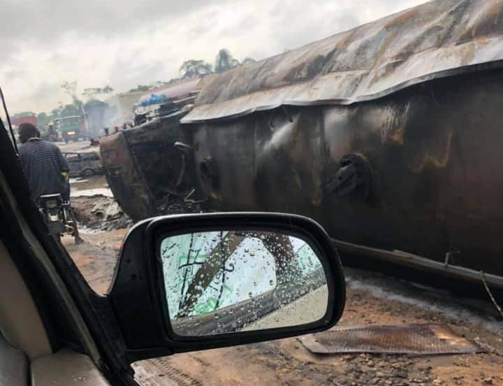 BREAKING: Petrol tanker explodes on fuel scoopers in Delta