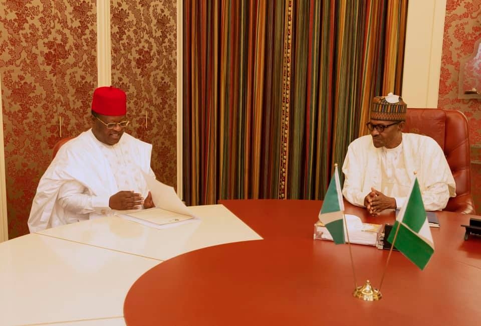 'A bold move!' Buhari reacts to Umahi's defection to APC