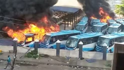 VIDEO: Hoodlums set Oyingbo BRT terminal, buses on fire