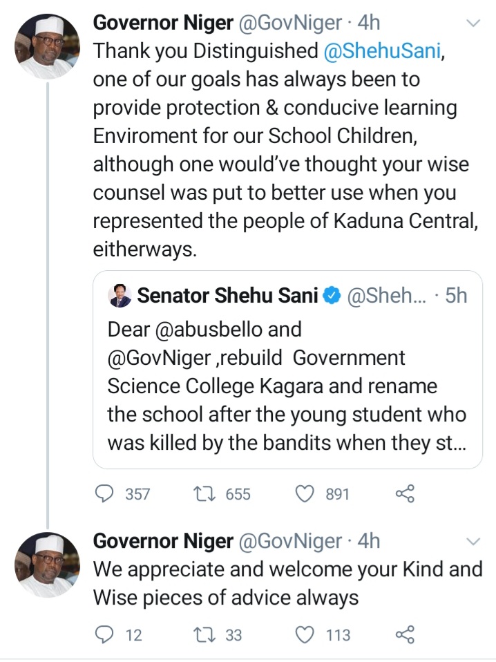 Senator Sani, Niger State Governor fight dirty over Kagara school