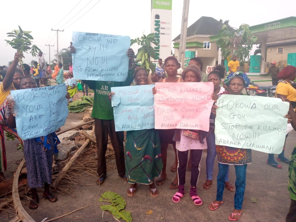 'Okowa stop the killings,' residents of two Delta communities protest against Fulani herdsmen