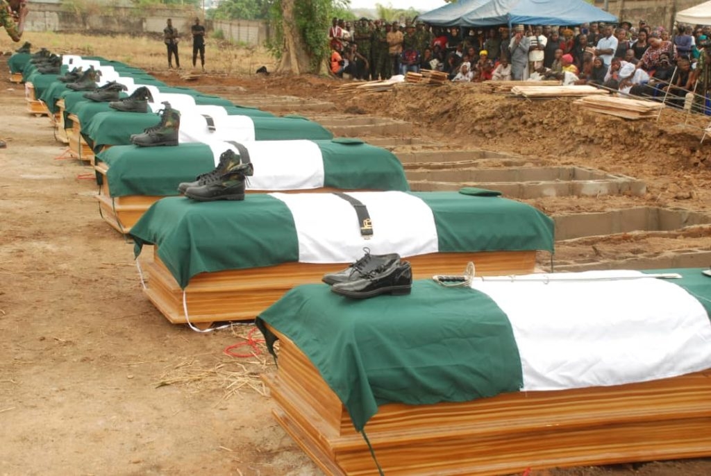 Scene of the burial of the slain soldiers in Makurdi on Monday.
