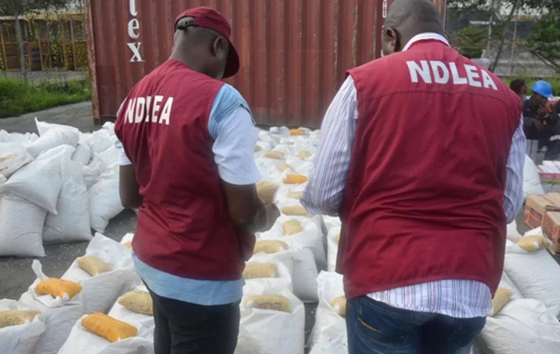 Officers of NDLEA conducting a search on suspected drugs
