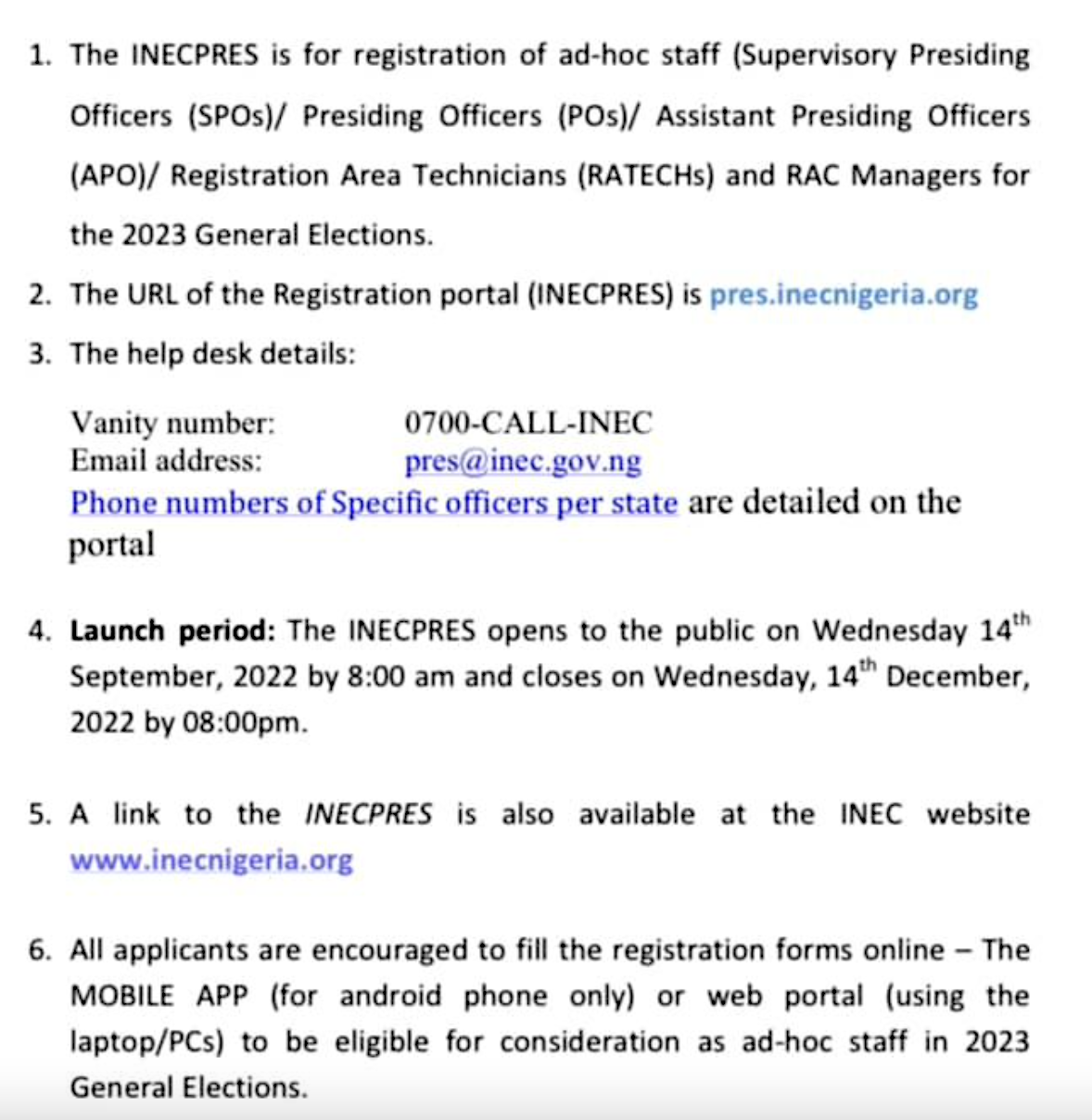 INEC ad-hoc recruitment for 2023 general election