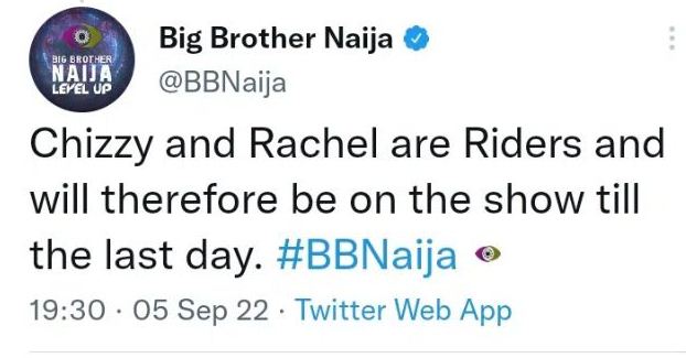 BBNaija: Biggie reveals Chizzy and Rachel to be on the show till finale