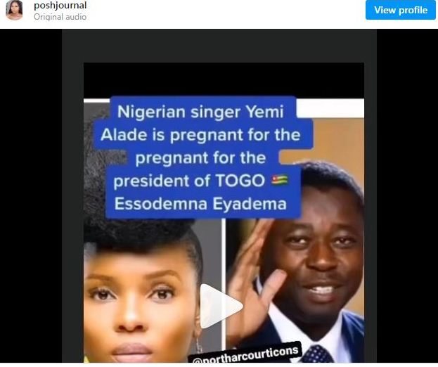 Yemi Alade clears air on being pregnant for Togo President, Eyadema