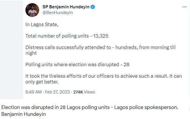 election was disrupted in 28 polling units  