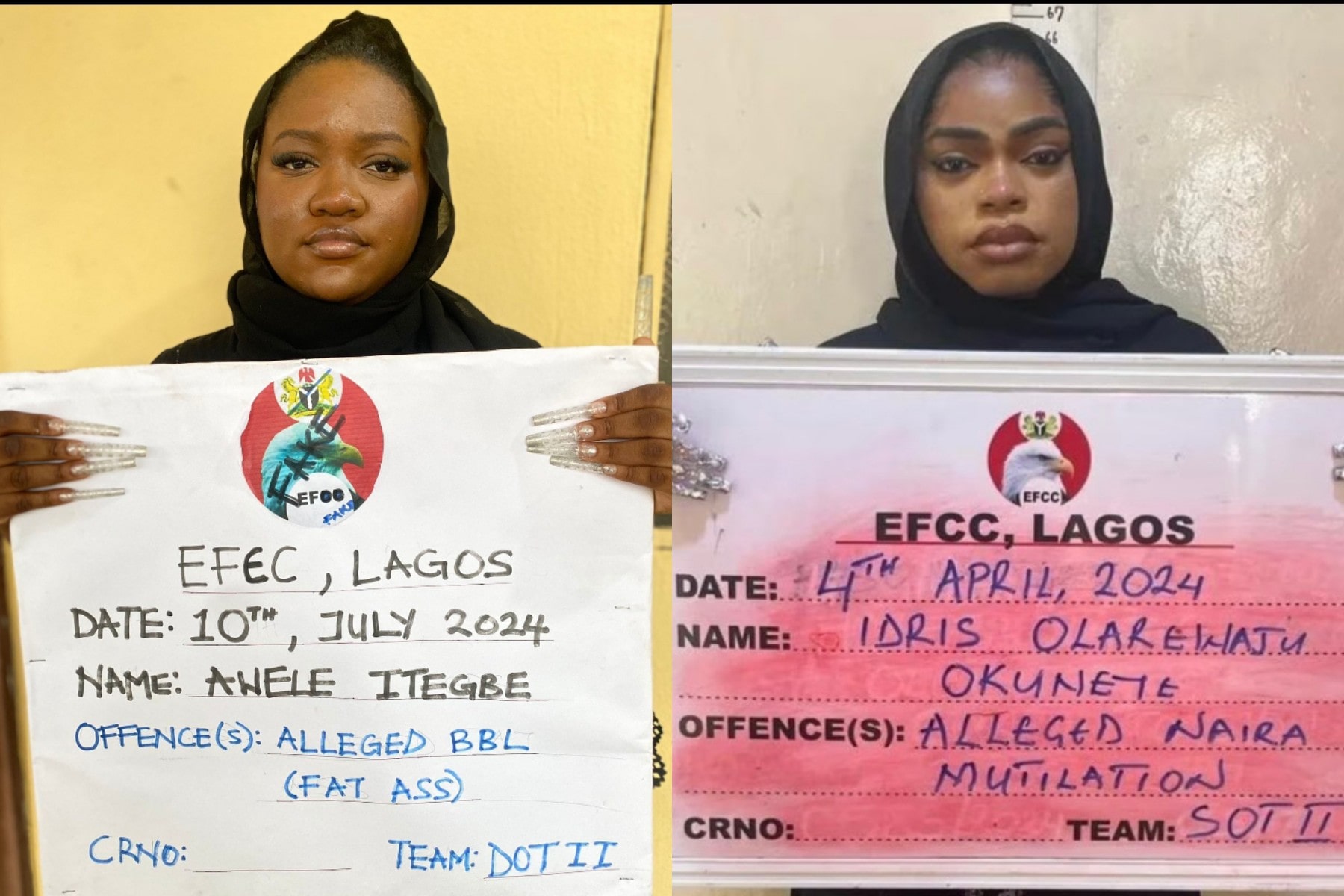 Nigerians react as lady recreates Bobrisky’s EFCC mugshot (Photos)